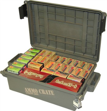 Close-up of an open ammo crate.