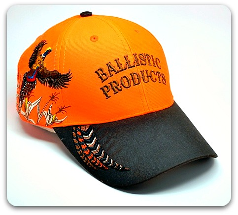 Side view of orange hunting hat.