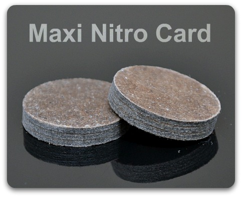 Close-up of two brown nitro cards.
